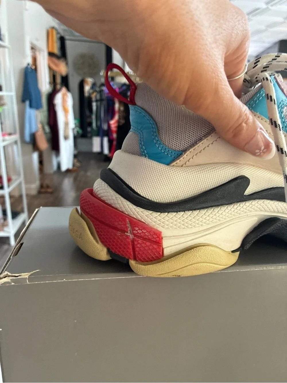Balenciaga triple S Sneakers with Cream, Blue & Red Accents